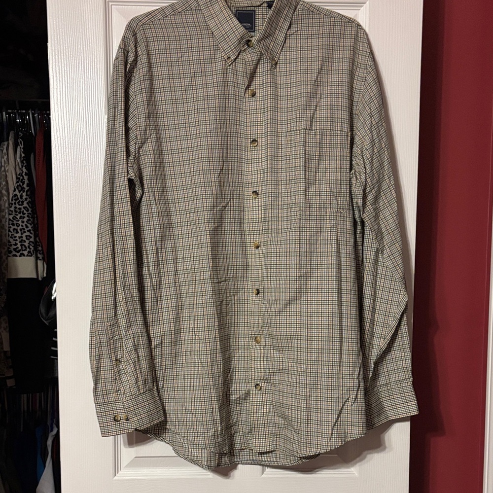 Arrow Men's Plaid Button-Down Shirt - yellow, cream, blue, green large tall